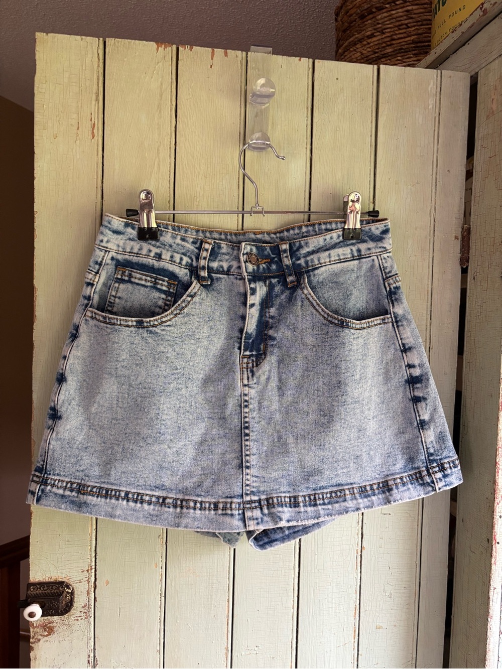 High-Rise Light Blue Denim Jean Skort